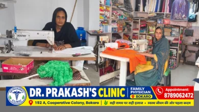 बोकारो के नावाडीह की महिला उद्यमी सलमा प्रवीन अपने सलमा सिलाई सेंटर में सिलाई कार्य करते हुए
